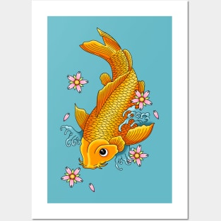 Koi Fish with Cherry Blossoms Posters and Art